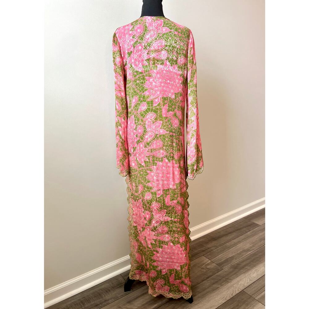 Hemant and Nandita Pakhi Kaftan Dress with Slip Lining Size XL Floral Side Slit - Picture 4 of 7